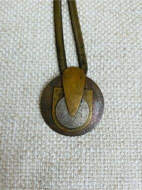 Marjorie Baer Vintage Mixed-Metal Geometric Abstract Pendant Necklace 24" L
